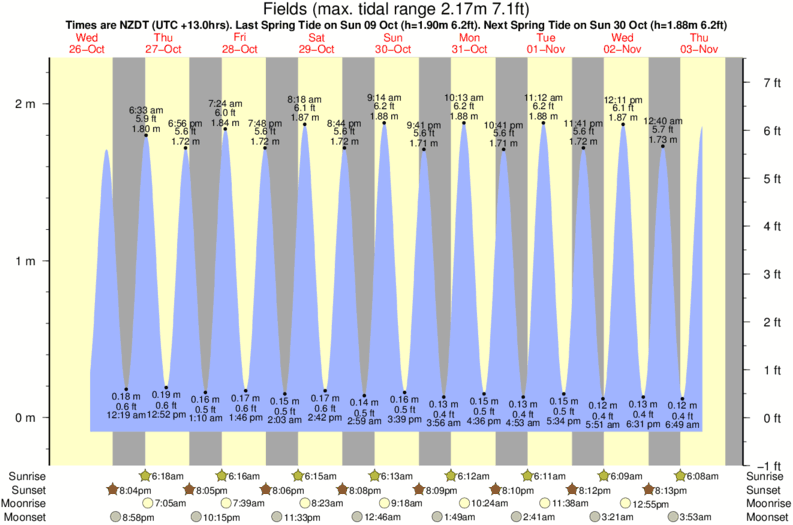 tide graph for Fields near Motunau Beach surf break
