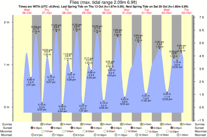 tide graph for Flies surf break