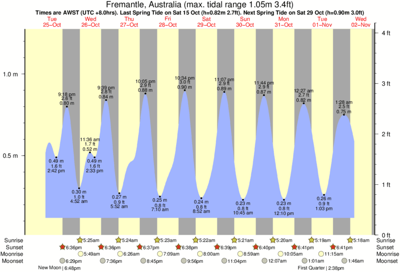 tide graph for Fremantle, Australia near Swanbourne Beach surf break