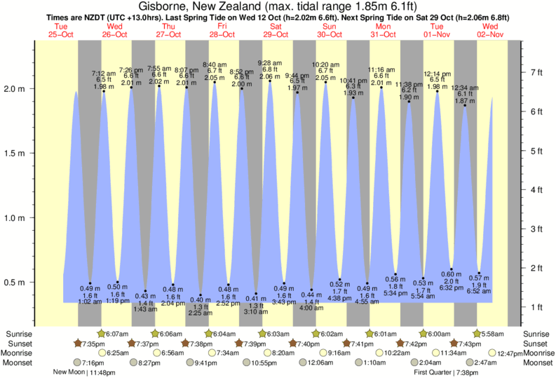 tide graph for Gisborne, New Zealand near Tuamotu Island surf break