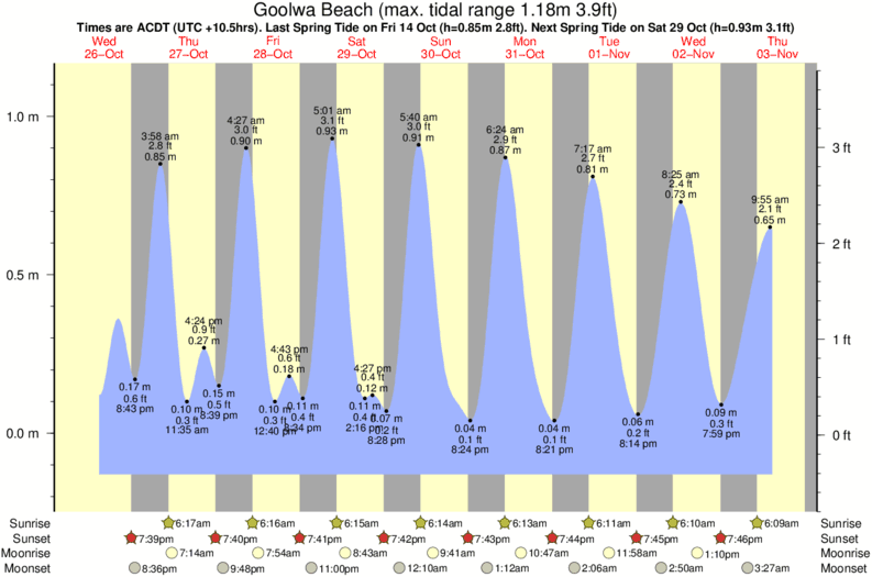 tide graph for Goolwa Beach near Middleton Point surf break