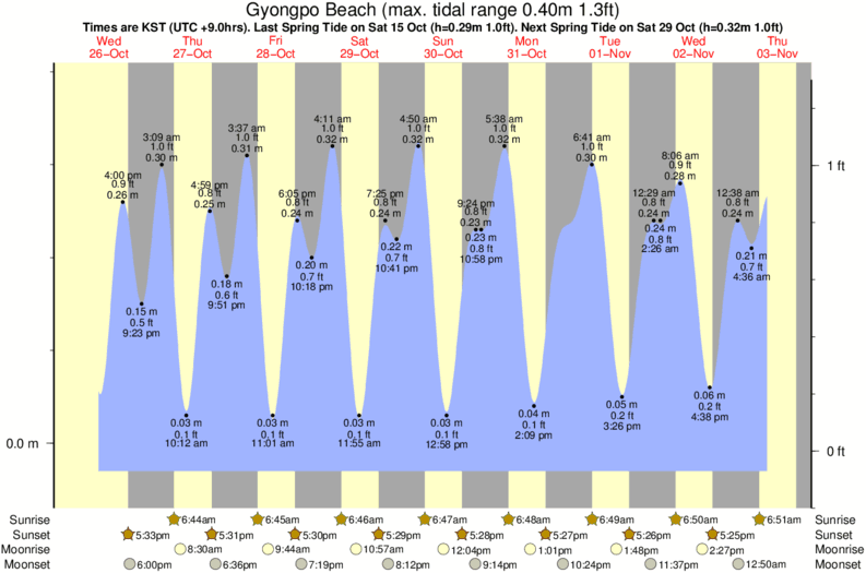 tide graph for Gyongpo Beach surf break