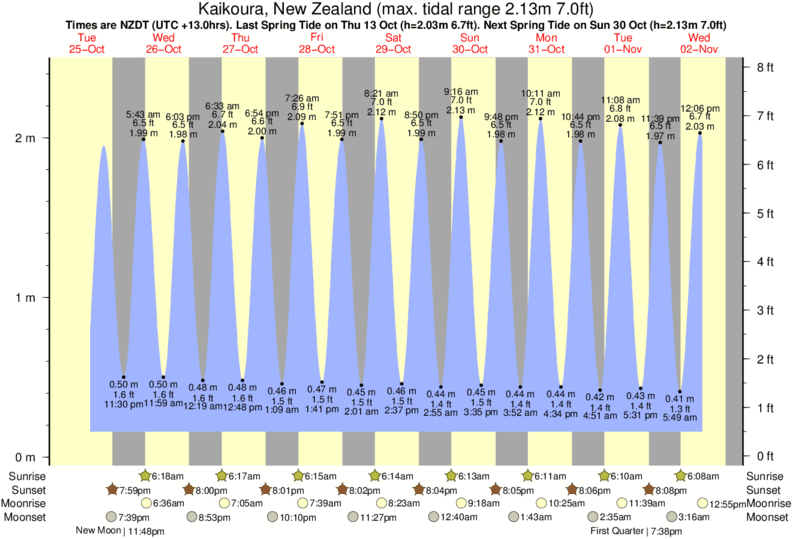 tide graph for Kaikoura, New Zealand near Kahutara surf break