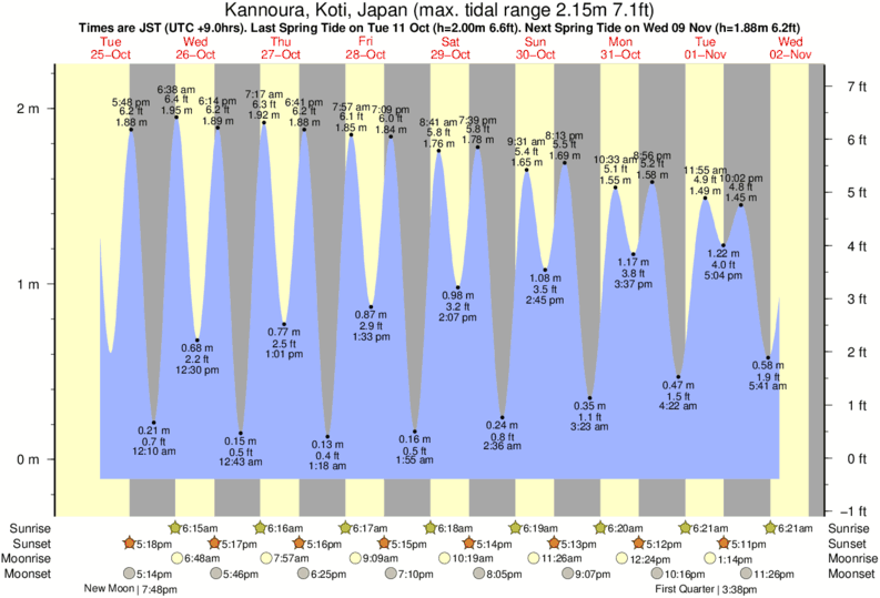tide graph for Kannoura, Koti, Japan near Ikumi Beach surf break
