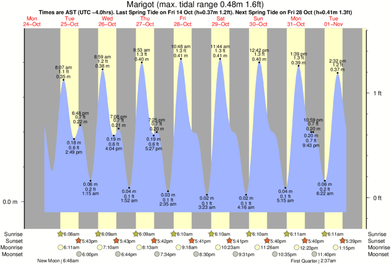 tide graph for Marigot near Garbage Heap surf break