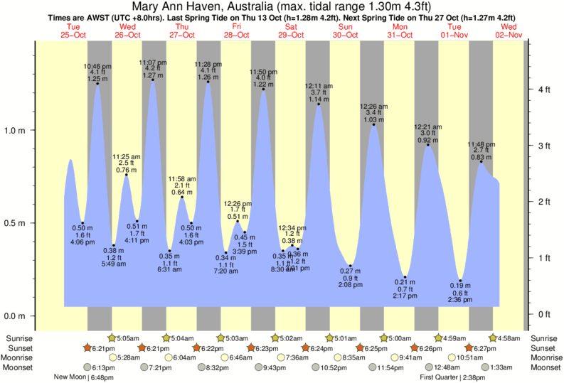 tide graph for Mary Ann Haven, Australia near Mylies Beach surf break