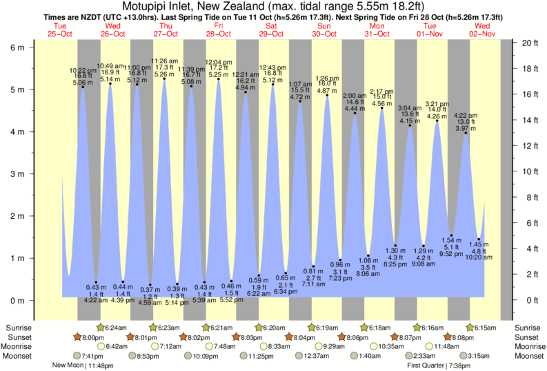 tide graph for Motupipi Inlet, New Zealand near Patons Rock surf break