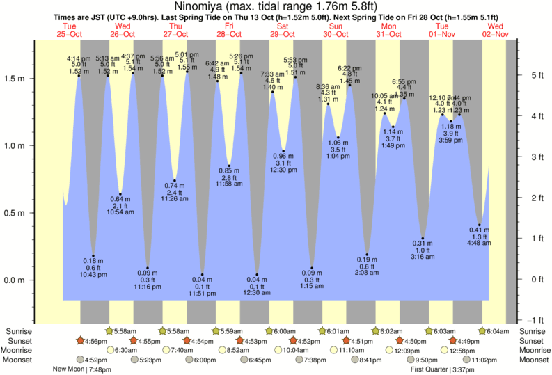 tide graph for Ninomiya near Oiso Jetty surf break