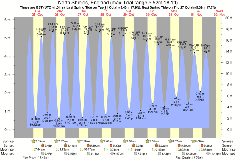 tide graph for North Shields, England near South Shields surf break