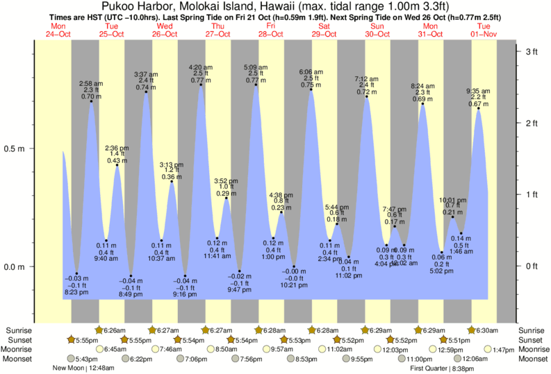 tide graph for Pukoo Harbor, Molokai Island, Hawaii near T-Bones surf break