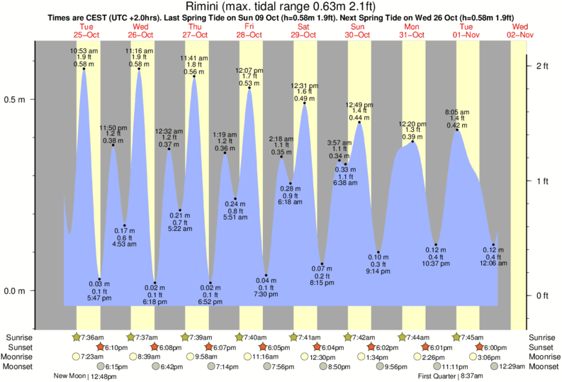 tide graph for Rimini near Devil's Break or Lion's Cage (Rimini) surf break