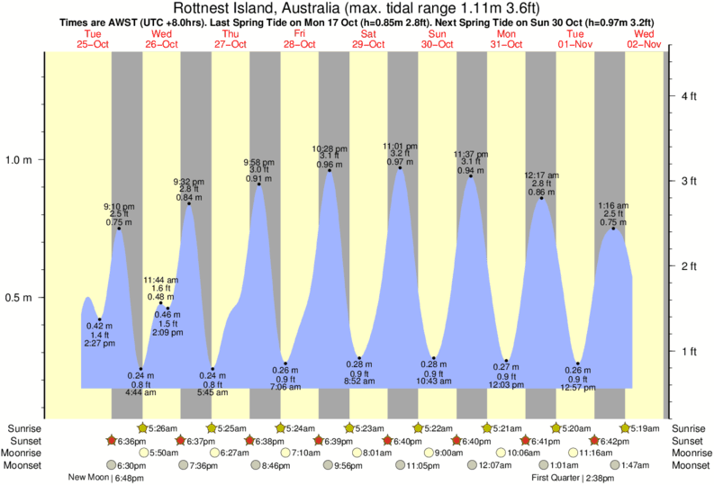 tide graph for Rottnest Island, Australia near Chicken Reef surf break