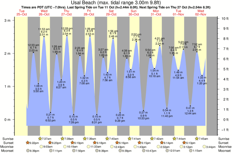 tide graph for Usal Beach surf break