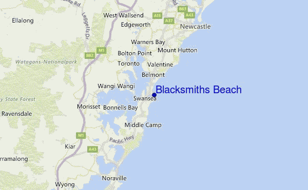 Blacksmiths Beach Location Map