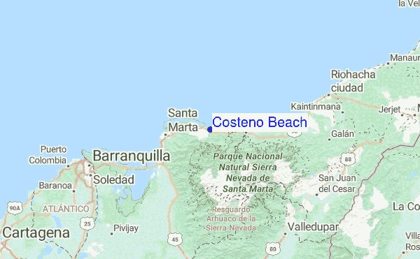 Costeño Beach Surf Forecast And Reports Caribbean Colombia Costeño Beach Regional Map