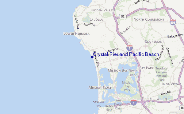 Crystal Pier and Pacific Beach location map