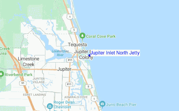 Jupiter Inlet North Jetty location map