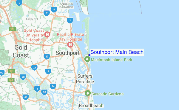 Map Of Southport Qld Southport Main Beach Surf Forecast And Surf Report