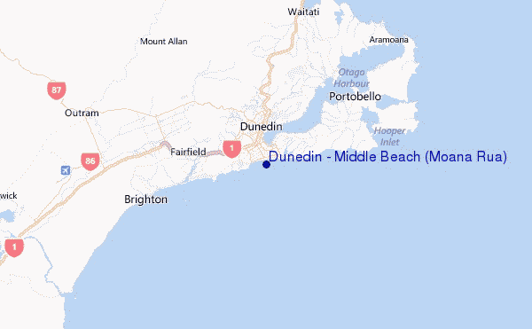 Dunedin - Middle Beach (Moana Rua) Location Map