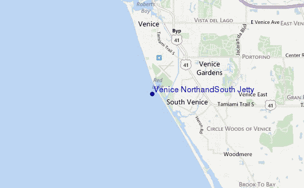 Venice North and South Jetty location map