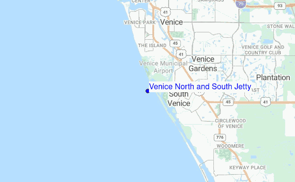 Venice North and South Jetty location map