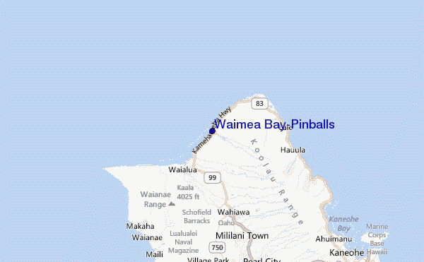 Waimea Bay/Pinballs Location Map