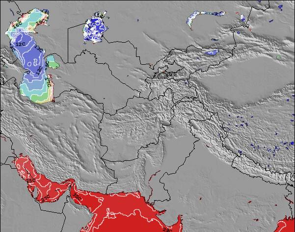 Kyrgyzstan Temperature della superficie del mare Mappa