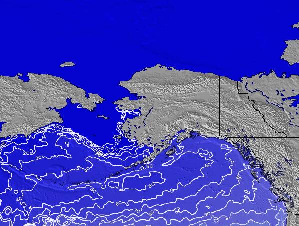 Alasca Temperaturas da Superfície do Oceano Mapa