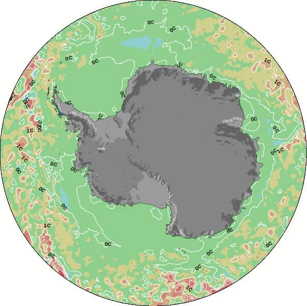 Antarctica Anomalía de Temperatura del Mar Mapa