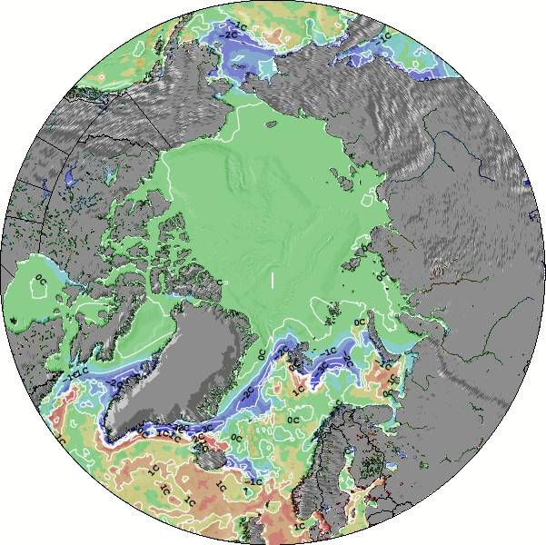 Ocean Arctique Anomalies de Température de la Mer Carte