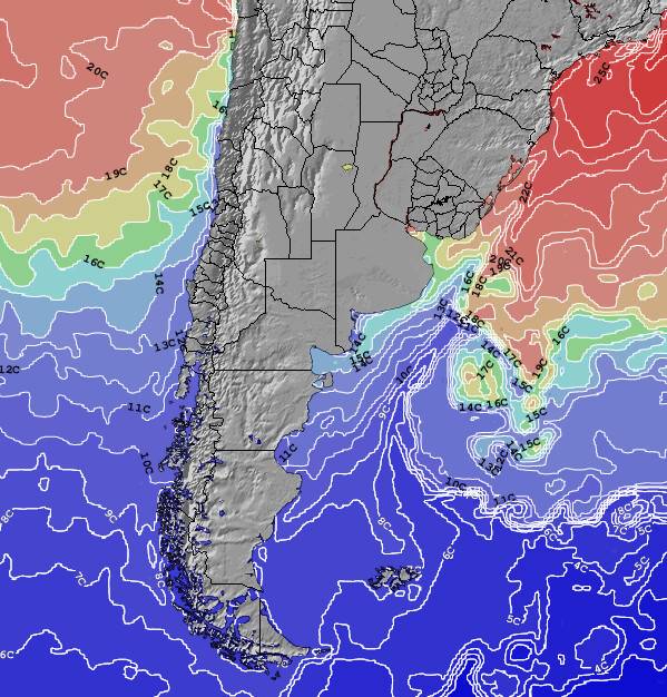 Uruguay Zeetemperatuur Kaart