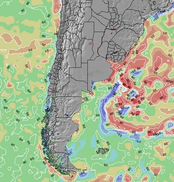 Argentina Zeetemperatuur Afwijking Kaart