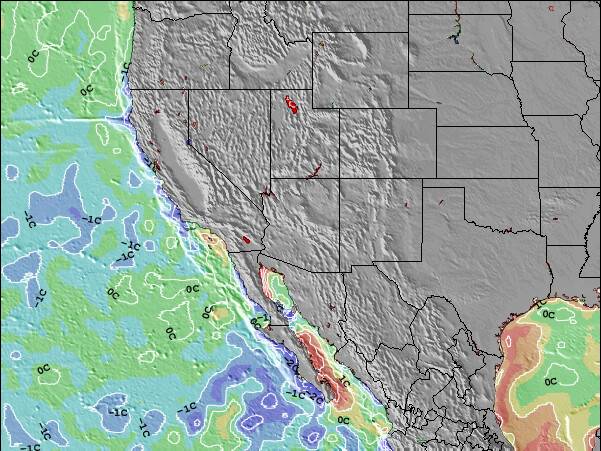 Arizona Anomalia na Temperatura da Superfície do Oceano Mapa