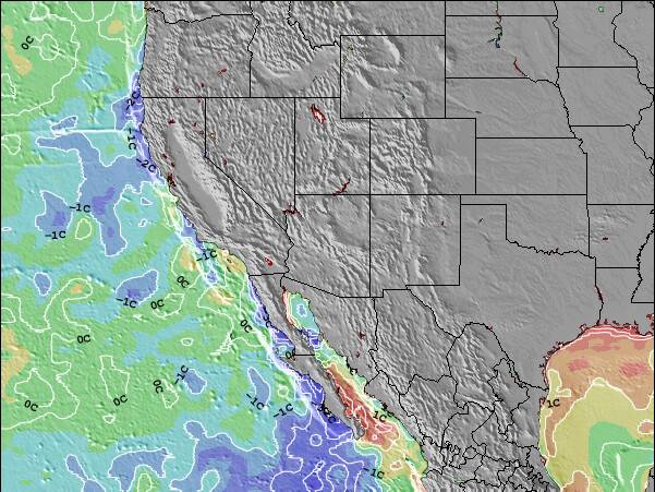 Arizona Anomalia na Temperatura da Superfície do Oceano Mapa