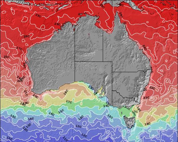 Australia Temperature della superficie del mare Mappa