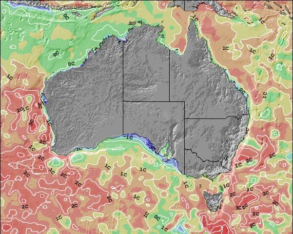 Australia Anomalía de Temperatura del Mar Mapa