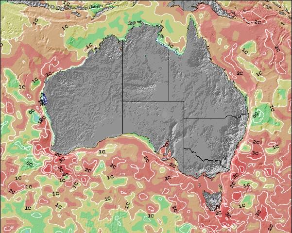 Australia Temperature del mare anomalia Mappa