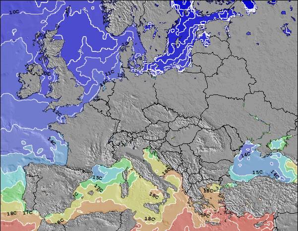 Montenegro Temperatura del Mar Mapa