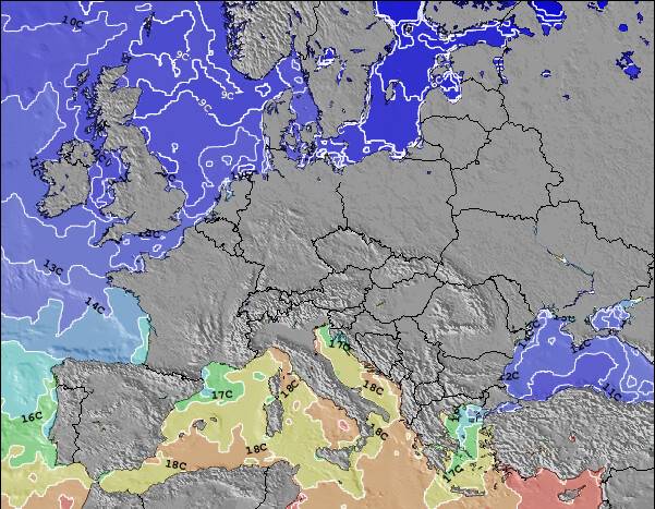 Croácia Temperaturas da Superfície do Oceano Mapa