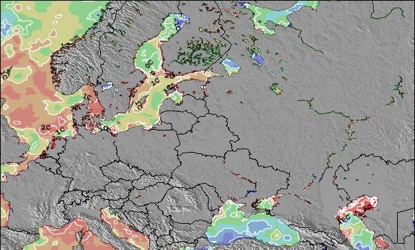 Lituânia Anomalia na Temperatura da Superfície do Oceano Mapa