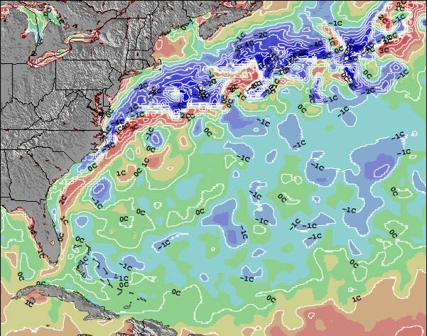 Bermudas Anomalia na Temperatura da Superfície do Oceano Mapa