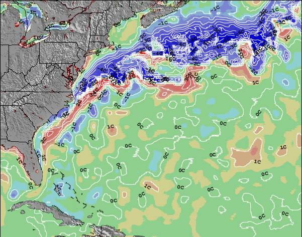 Bermudes Anomalies de Température de la Mer Carte