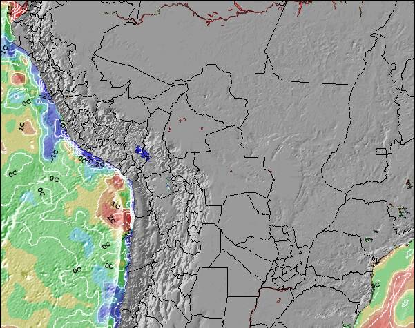 Bolivia Anomalia na Temperatura da Superfície do Oceano Mapa