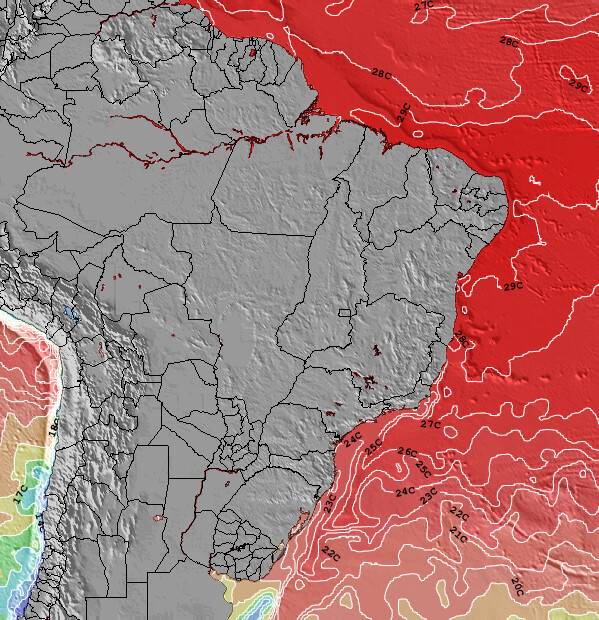 Brasil Temperaturas da Superfície do Oceano Mapa