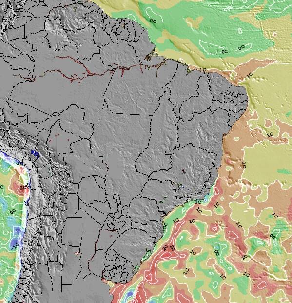 Brasile Temperature del mare anomalia Mappa