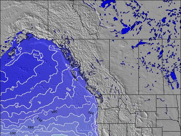 Columbia Britannica Temperature della superficie del mare Mappa