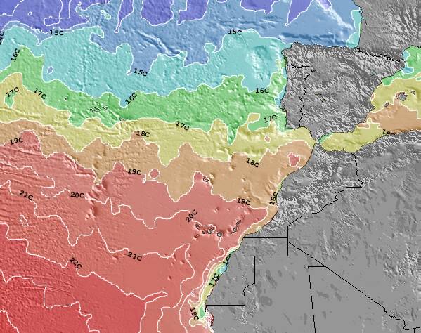 Saara Ocidental Temperaturas da Superfície do Oceano Mapa