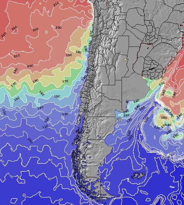 Chile Zeetemperatuur Kaart