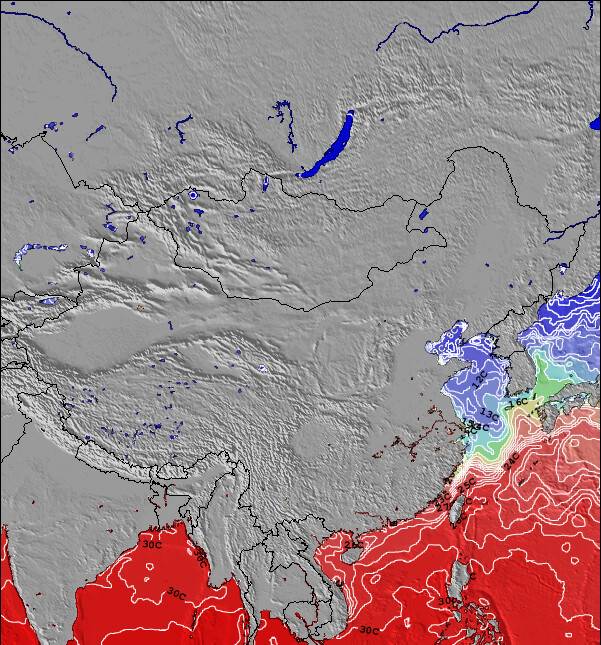 Mongolia Temperaturas da Superfície do Oceano Mapa