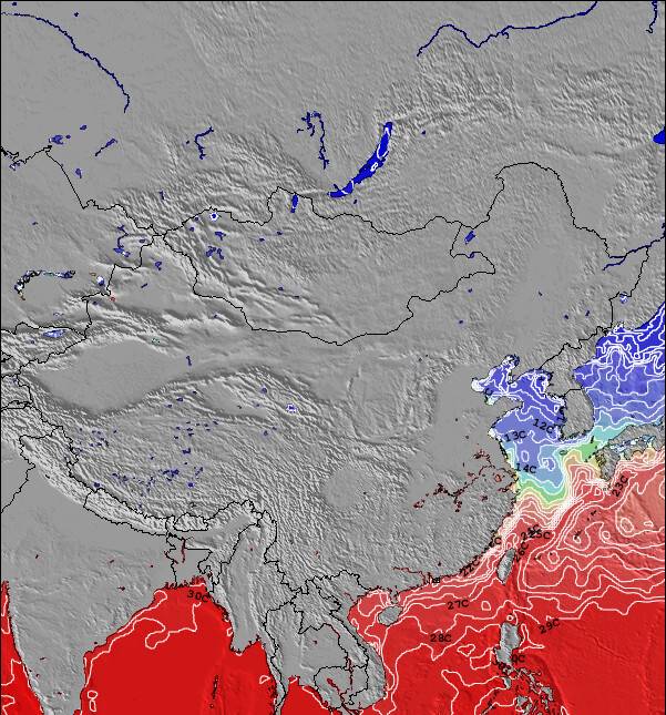 Mongolia Temperaturas da Superfície do Oceano Mapa